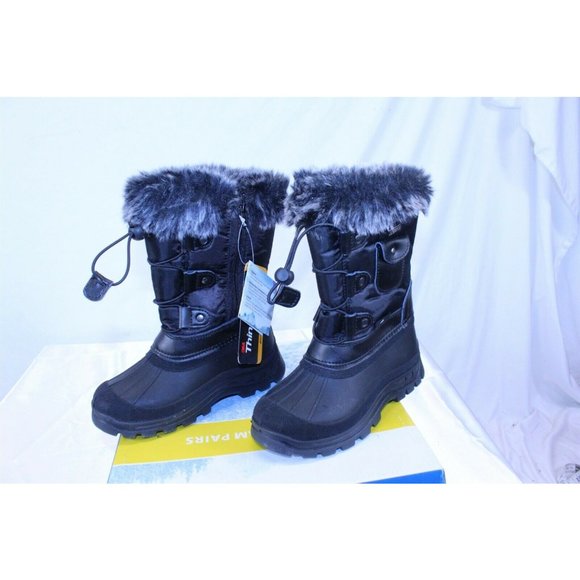 Girls Snow Boot Side Zip Black Faux Fur Top 12 Toddler - Picture 1 of 9